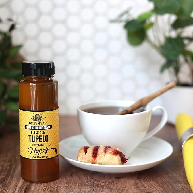 HONEY FEAST Wellness Trio Gift Set - Includes 12oz Wildflower Orange Blossom and Black Gum Tupelo Honey - Perfect for Tea Gourmet Dishes and Gifting
