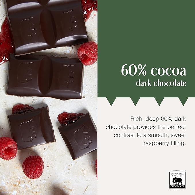 Endangered Species 60% Cocoa Raspberry Filling Dark Chocolate Bar Non GMO 3 Ounces (Pack Of 12)