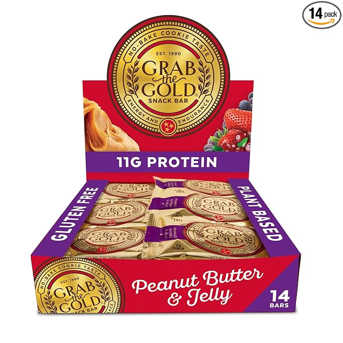 Grab The Gold Cranberries Peanut Butter &amp Jelly Protein Snack Bars | 11g Plant-Based Protein Bars with Organic Oats Whole Food Nutrition | Gluten-Free Vegan High-Fiber | 14 Bars Amazon Exclusiv