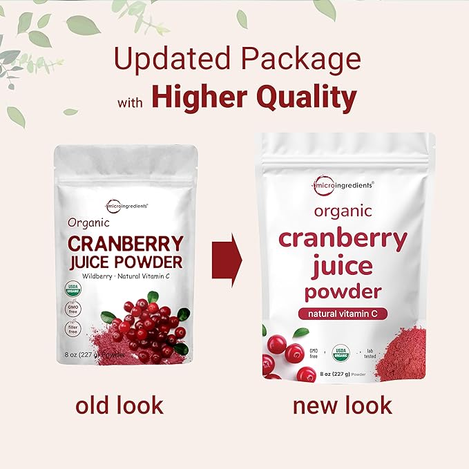 Sustainably US Grown Organic Cranberry Juice Powder (Wild Cranberry Supplements Cold Pressed) 8 Ounce | Supports Urinary Tract Cleanse &amp Prostate Health* | Filler Free Water Soluble Pet Friend