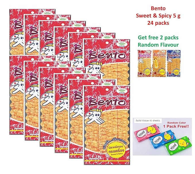 Bento Bake Seasoned Squid &amp Surimi Seafood Thai Snack Choose from 3 Flavors 5 gram (Pack of 24)