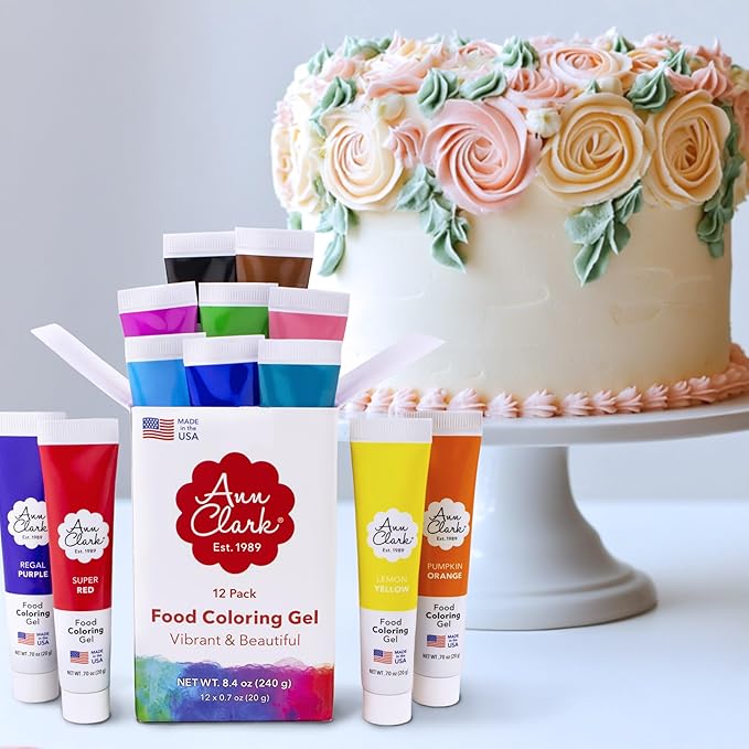 Ann Clark Professional-Grade Gel Food Coloring Made in USA .7 oz 12 Colors