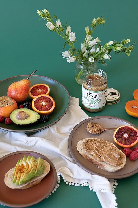 Big Spoon Roasters Almond &amp Pistachio Butter w/Raw Honey &amp Sea Salt - Keto Friendly Low Sugar Almond Butter - Crunchy Pistachio Butter w/Bee-Friendly Almonds - Gourmet Vegan Nut Butter - 26
