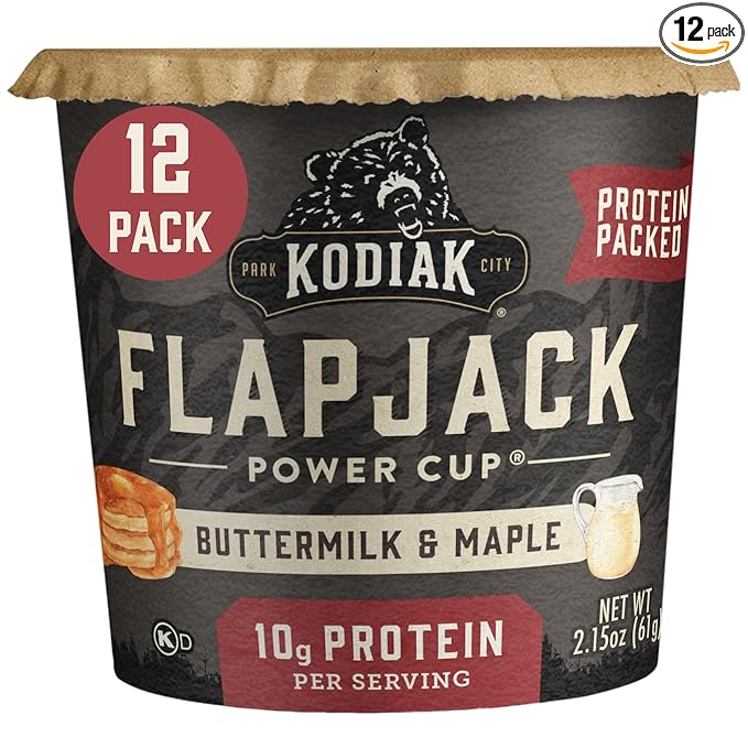Kodiak Cakes Instant Pancake &amp Flapjack Cups Buttermilk &amp Maple High Protein 100% Whole Grains (Pack of 12)