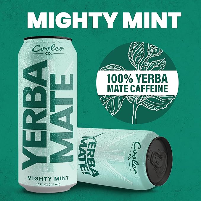 COOLER CO. | YERBA MATE | 12 Pack | 100% Organic Yerba Mate Caffeine | 150 mg Caffeine | 3 Organic Ingredients | Natural Ingredients | No Artificial Colors or Stimulants | Mighty Mint Flavor