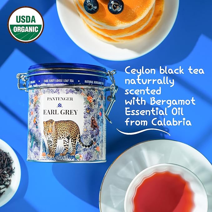 Pantenger Earl Grey Tea Bags | Organic Tea | Finest Ceylon Black Tea Leaves with Bergamot Essential Oil. Black Tea Bags. 20 Sachets. Packed in USA.