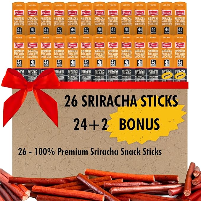 Jerky.com Sriracha Pork and Beef Snack Sticks 26 Pack (24 + 2 Bonus) | Low Carb High Protein Keto Snacks | Delicious Gluten Free Beef Sticks | Gifts for Men
