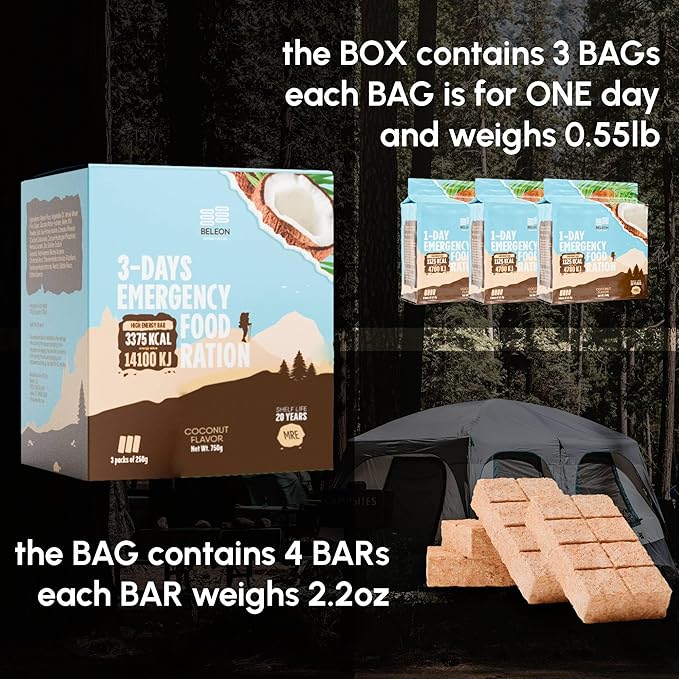 Emergency Food Supply - Coconut Survival Ration - 20 Years Shelf Life - 3 Days