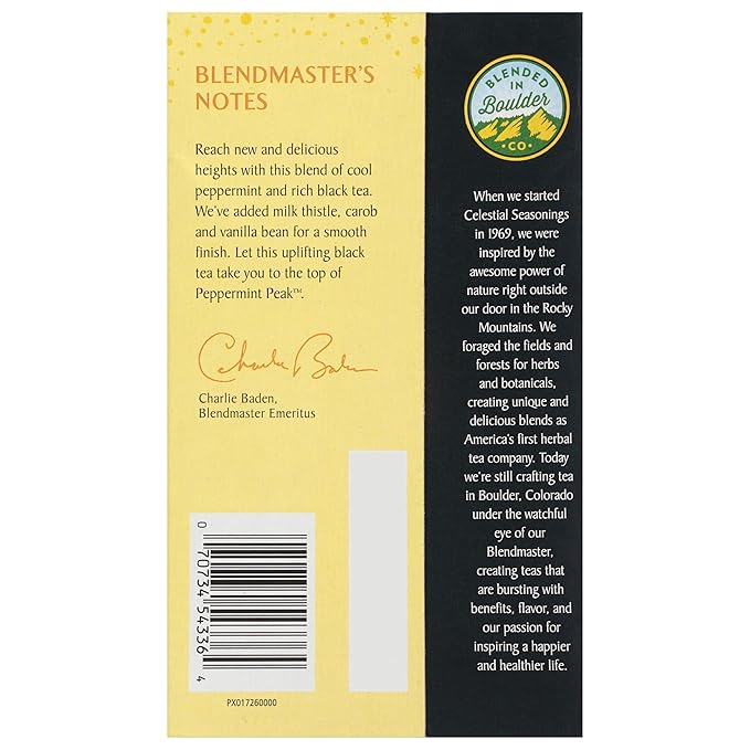 Celestial Seasonings Black Tea Peppermint Peak 20 Count (Pack of 6) (Packaging May Vary)