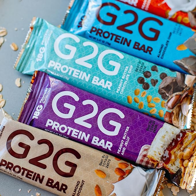 G2G Protein Bar 8 Flavor Variety Pack High Protein Gluten-Free Healthy Snack Delicious Meal Replacement Clean Ingredients Refrigerated for Freshness (Pack of 8)