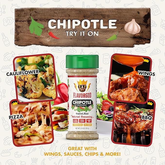 Chipotle Seasoning Mix 2 Bottles by Flavor God - Premium All Natural &amp Healthy Spice Blend for Grilling Chicken Beef Seafood &amp Vegetables - Kosher Gluten-Free Dairy-Free Vegan Keto Fri