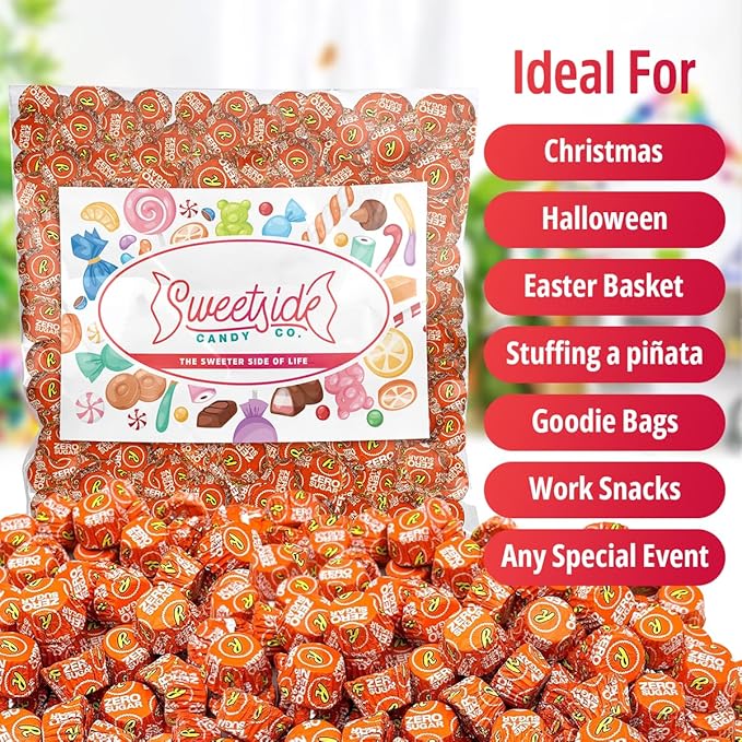 Zero Sugar Peanut Butter Cups - Miniatures Peanut Bite-Size Treat Candies Encased in a Crunchy Milk Rich Chocolate Shell for a Melt in Your Mouth Snacking 2lb Bulk Candy Individually Wrapped Bag