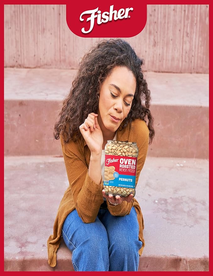 Fisher Oven Roasted Never Fried Peanuts 24 Ounces (Pack of 6) Snacks for Adults Made With Sea Salt No Added Oils Artificial Ingredients or Preservatives Gluten Free Vegan Protein Bulk