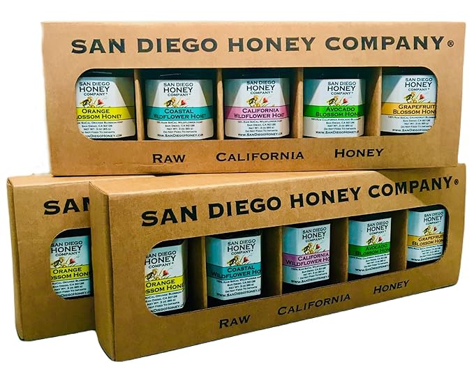 THE FLORAL HONEY COLLECTION by San Diego Honey Company Honey Taster Flight 5 x 3oz Jars Raw Honey Variety Sampler Pack