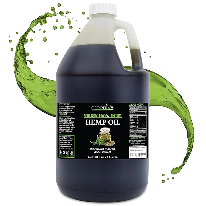 GreenIVe Hemp Oil 128oz Bottle (1 Gallon) Natural Hemp Seed Oil Cold-Pressed Vegan Non-GMO Bottled in USA