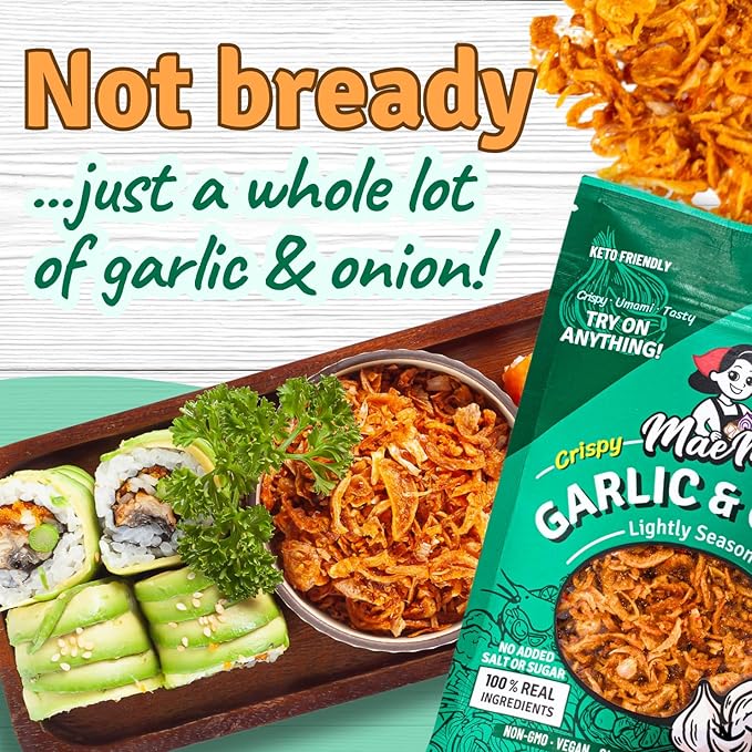 MaeMai Chili Crisp (MILD Spice) - Premium Onion &amp Garlic Flakes - Crispy All-Purpose Seasoning Topper | Keto vegan gluten-free. Crunchy condiment for ramen add ons rice seasoning salads | 9.5