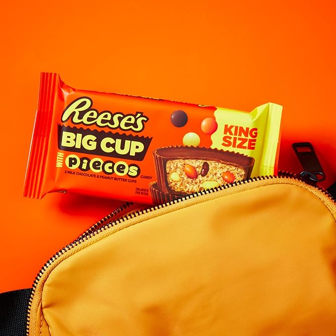 REESE'S Big Cup with Pieces Milk Chocolate King Size Peanut Butter Cups Candy Packs 2.8 oz (16 Count)