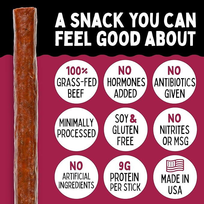 Sogo Snacks Smokey Sweet 100% Grass Fed Beef Sticks Non-GMO No Nitrates Gluten Free Soy Free and Dairy Free No Nuts or MSG Paleo &amp Keto Snack 12 Count
