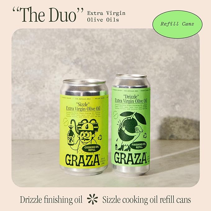 Graza Extra Virgin Olive Oil Bundle - Drizzle Finishing (500ml Refill) &amp Sizzle Cooking Oil (750ml Refill)