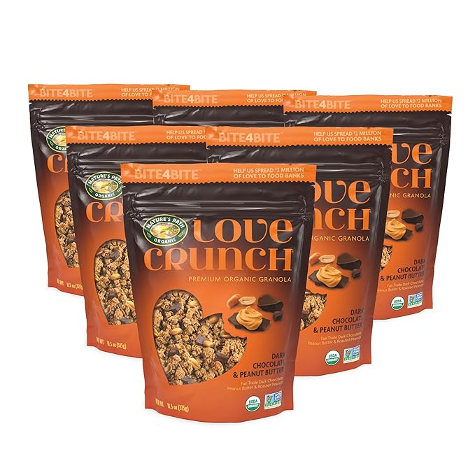 Love Crunch Organic Dark Chocolate &amp Peanut Butter Granola 11.5 oz (Pack of 6) Non-GMO Fair Trade by Nature's Path