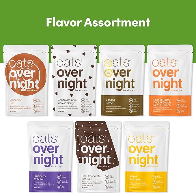 Oats Overnight Party Variety 8 Pack &amp Vegan Variety 8 Pack - High Protein High Fiber Breakfast Shake - Gluten Free Non-GMO Oatmeal