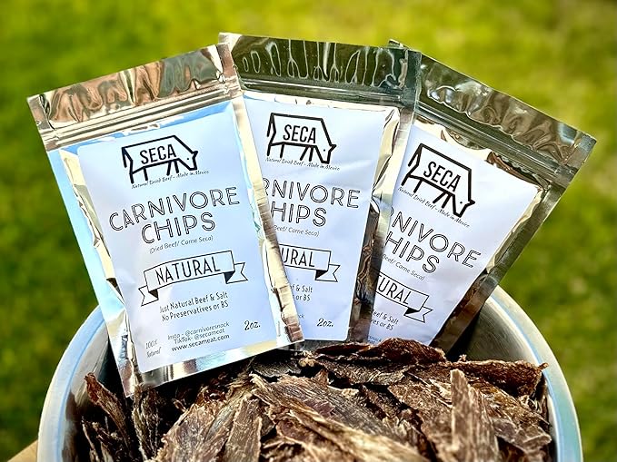 SECA - Carnivore Chips - Natural Grass fed Beef and Salt Carne Seca- Keto Carnivore Paleo