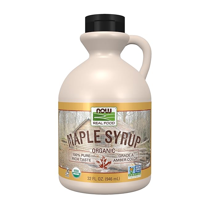 NOW Foods Certified Organic Maple Syrup Grade A Amber Color 100% Pure Light Delicate Flavor Certified Non-GMO 32-Ounce