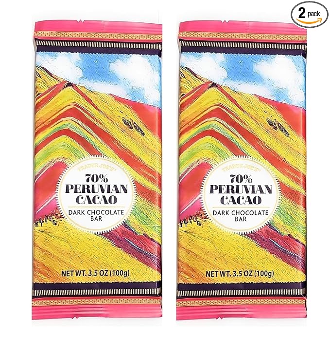 70% Peruvian Cacao Dark Chocolate Bar Desert Food Sweets 3.5oz/100g – (Pack of 2)