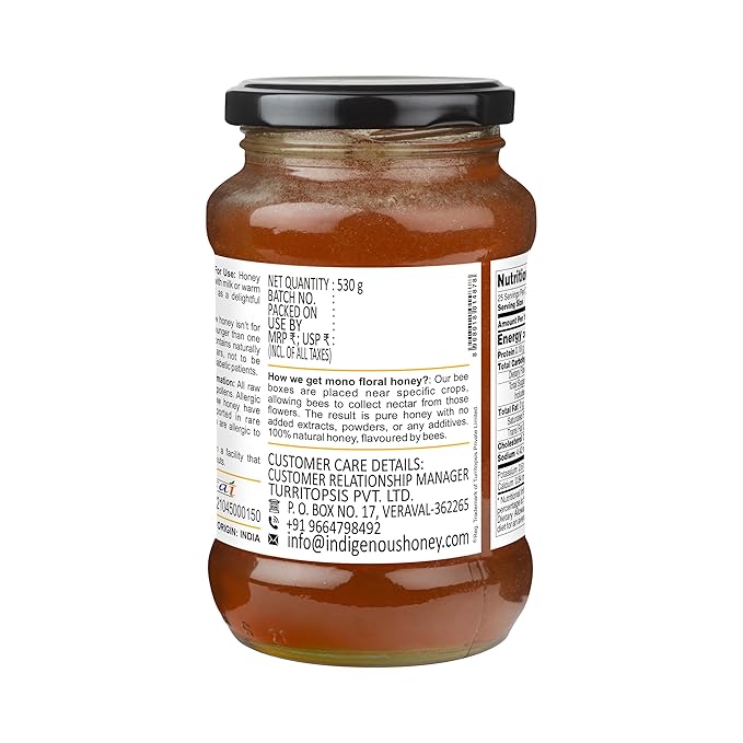 INDIGENOUS HONEY Sesame Til Honey Raw Organic Natural Pure Unprocessed NMR Tested Unpasteurized Unheated 530g Glass Jar Pack of 1
