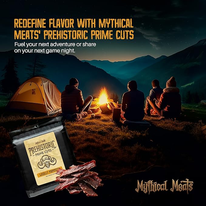 Mythical Meats Woolly Mammoth Jerky - Wild Boar - Prehistoric- Inspired Dried &amp Dehydrated Meats Seasoned to Perfection High Protein Snacks - 2.75 ounces