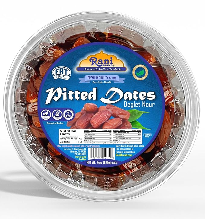 Rani Pitted Dates (Deglet Nour) Raw Dried Fruit 24oz (1.5lbs) 680g Pack of 2 ~ All Natural | Fat-free | No added Sugar | Vegan | Gluten Friendly | Non-GMO | Kosher | Product of Tunisia
