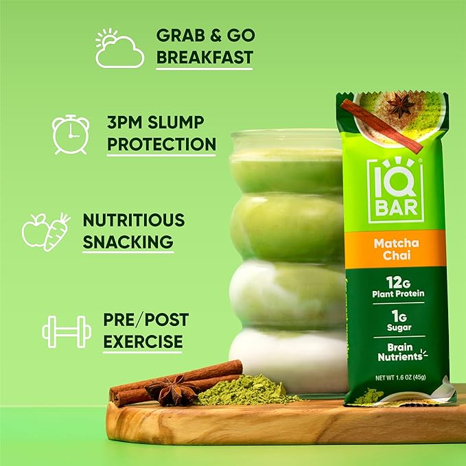 IQBAR Clean Plant Protein Bars - Fruit Lovers Variety and Matcha Chai 12 Count Bundle - Keto Vegan High Fiber Gluten and Dairy Free Low Sugar Snack - Brain and Body Nutrients for Focus Energy