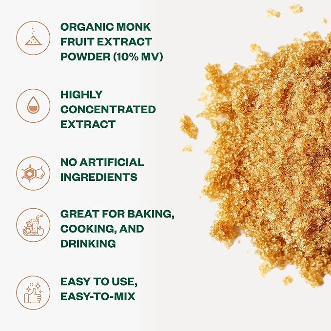Pure Organic Monk Fruit Extract Powder No Erythritol 4oz 100% Monk Fruit Sweetener Powder for Keto and Paleo Diet No Aftertaste Zero Calories Zero Carbs Pure Monk Fruit Extract 364 Servings