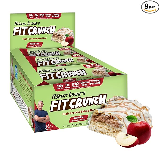FITCRUNCH Snack Size Protein Bars 6-Layer Baked Bar 3g of Sugar &amp Soft Cake Core (9 Bars Apple Pie)