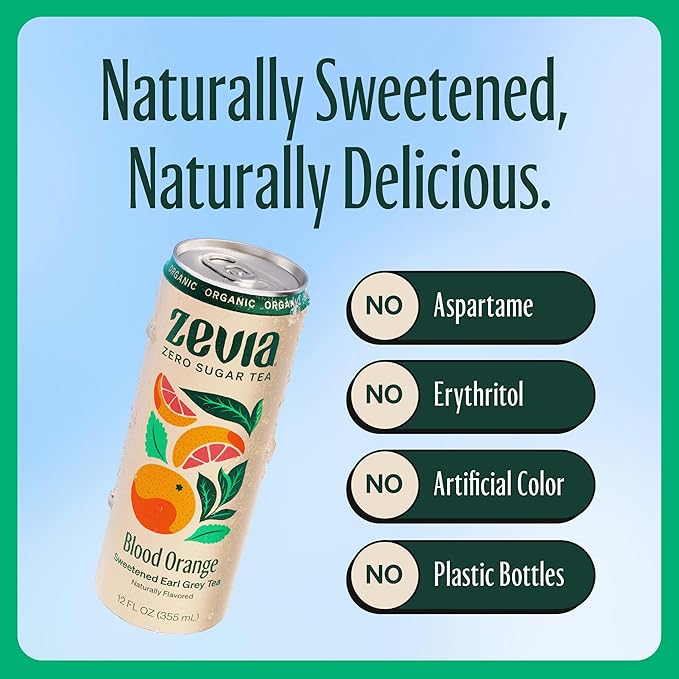 Zevia Zero Sugar Tea Earl Grey Tea Blood Orange 12 oz Cans (12-Pack) – Naturally Sweetened Zero Calorie Sugar Free - Non-GMO Project Verified Gluten-Free Vegan