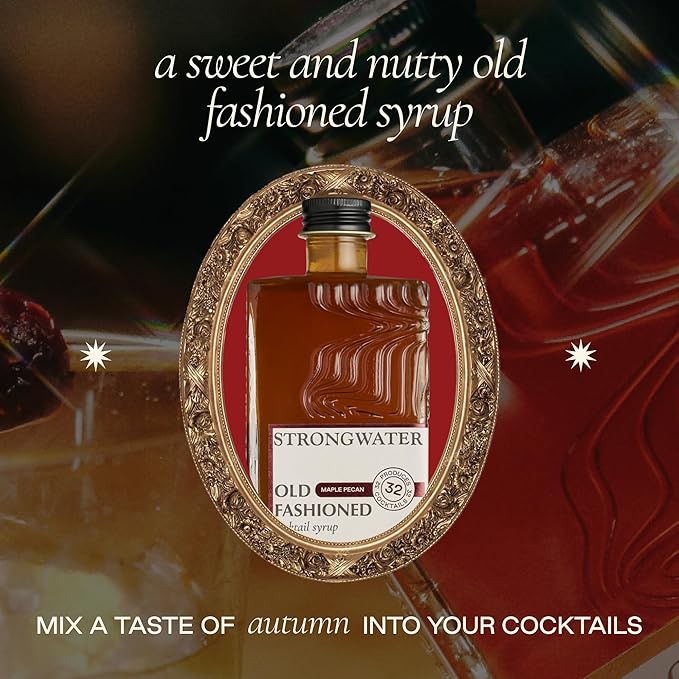 Strongwater Maple Pecan Old Fashioned Craft Cocktail Mixer - Makes 32 Cocktails - Handcrafted Old Fashioned Syrup with Pecan Maple Syrup &amp Cherry - Just Mix with Bourbon or Whiskey