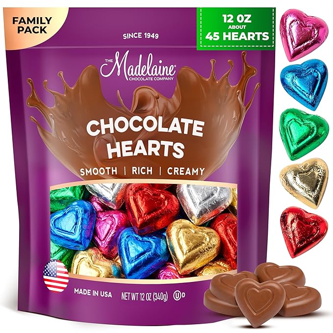 Madelaine Milk Chocolate Mini Hearts Individually Wrapped Rainbow Foil - Easter Candy Bulk for Kids Classroom Gifts &amp Treat Bags 12 oz