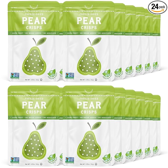 Nature’s Turn Freeze-Dried Pear Crisps – Healthy Gluten-Free Crispy &amp Delicious Plant-Based Snack Ideal for Cereal Smoothies School Lunches &amp On-the-Go Bags of 24 (0.35 oz Each)