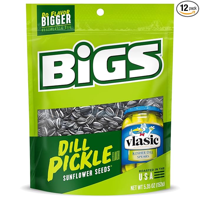 BIGS Sunflower Seeds Vlasic Dill Pickle Flavor Easter Basket Stuffer for Sports Fans 5.35 oz. (Pack of 12)