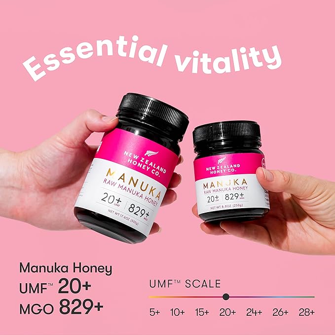 New Zealand Honey Co. Raw Manuka Honey UMF 20+ | MGO 829+ 4.4oz UMF Certified &amp Bamboo Spoon 12cm