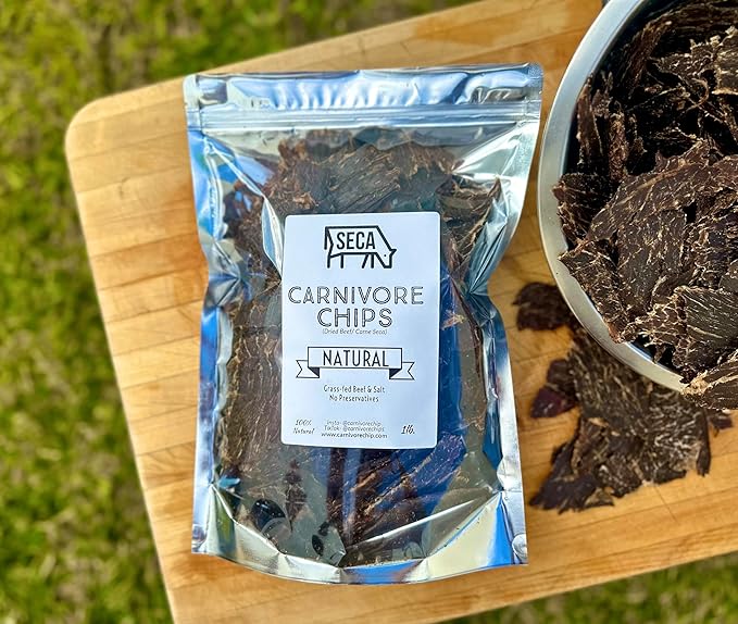 SECA - Carnivore Chips - 1lb bag Natural Grass fed Beef and Salt Carne Seca- Keto Carnivore Paleo 1 pound bag