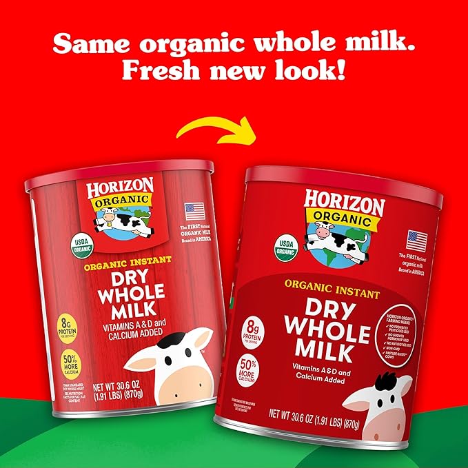 Horizon Organic Instant Dry Whole Milk Powder 30.6 oz USDA Organic Non-GMO Shelf Stable Great for Baking Cooking Beverages Emergency Storage Pantry Essential