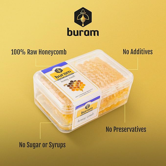 Buram Gourmet Raw Honeycomb | All-Natural | Pure Unfiltered | Edible Wax | No Additives No Preservatives | Harvested from Turkish Mountains | 7.1 oz (Pack of 36)