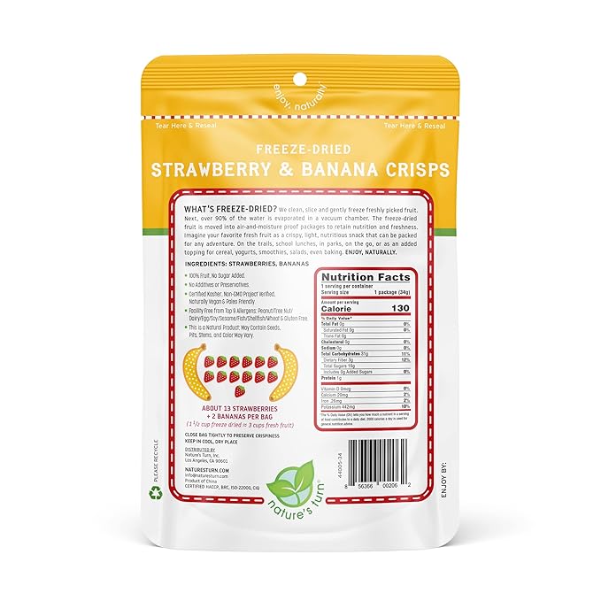 Nature's Turn Freeze-Dried Fruit Snacks Strawberry &amp Banana and Peach Pack of 12 (1.2 oz Each)