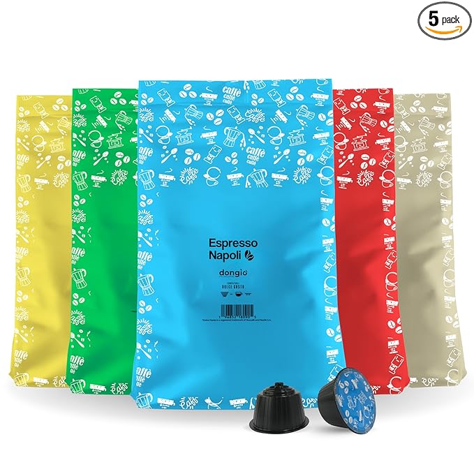 Dongiò Caffè New Variety Pack Capsules Compatible with Nescafe Dolce Gusto system 100 Count of Single-Serve Coffee pods (5 Boxes of 20 capsules each) Dark-Med-Light Roast