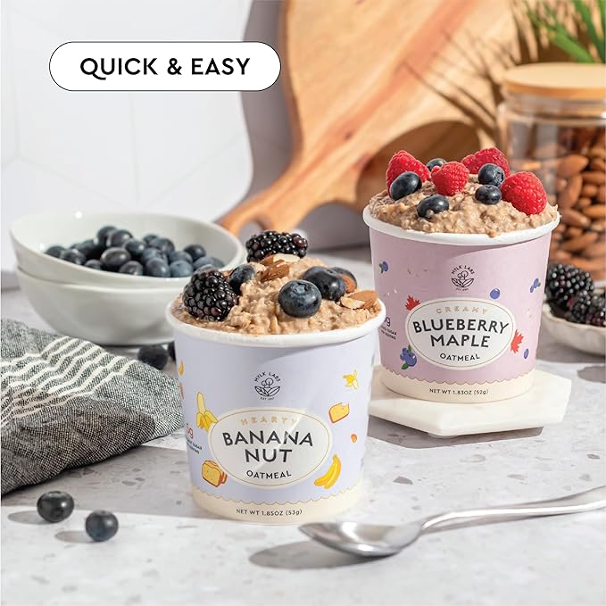 Mylk Labs Banana Nut Protein Oatmeal Cups Whole Grain Low Sugar High Fiber Breakfast with Superfoods Quick &amp Easy On the Go Instant Oatmeal Rolled Oats Gluten Free Vegan Nut Free 6 Pack
