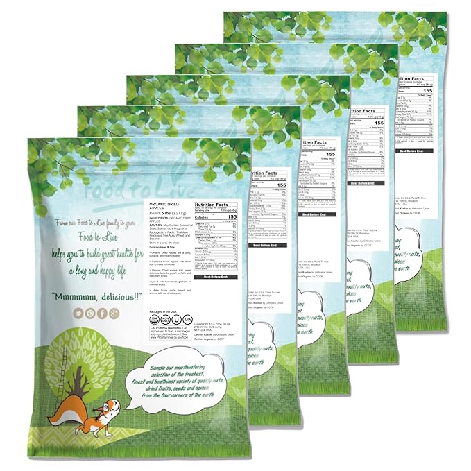 Food to Live Organic Dried Apple Rings 25 Pounds — Non-GMO Kosher Raw Vegan Unsulfured Sirtfood Bulk