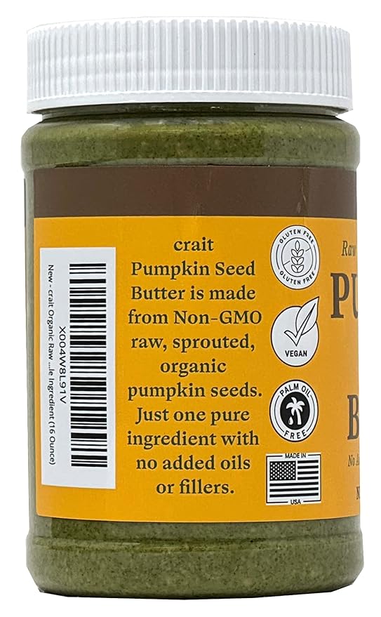 crait Organic Raw Sprouted Pumpkin Seed Butter Single Ingredient No Sugar No Salt Vegan Palm-Oil Free Gluten Free Creamy Texture Healthy Butter Peanut Butter Alternative Made in the USA (16