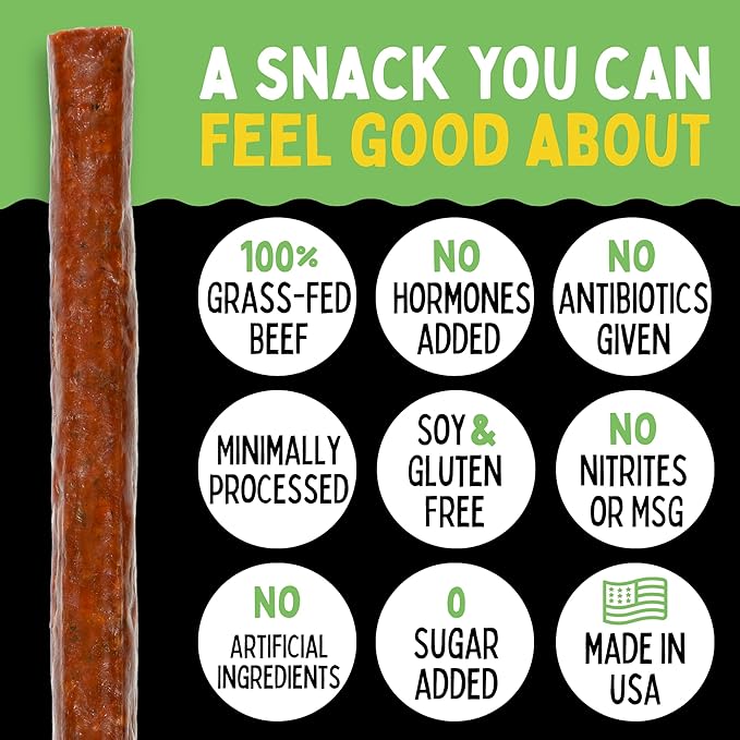 No Sugar Variety 100% Grass-fed/finished Non-GMO Beef Sticks. No Added Nitrates Gluten Soy MSG Dairy or Nuts. Keto Whole &amp Paleo. (8 Original 8 Chimichurri 8 Jalapeno 24-Cnt 1-oz Sticks
