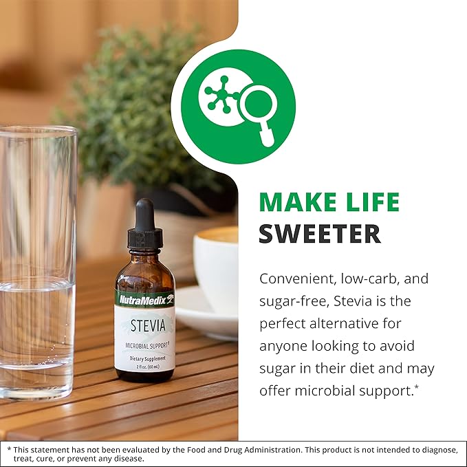 NutraMedix Stevia - Bioavailable Liquid Stevia Leaf Extract Drops for Microbial Support - Sugar Alternative with Microbial Support Properties - Low-Carb No Added Sugar (1 oz / 30 ml)